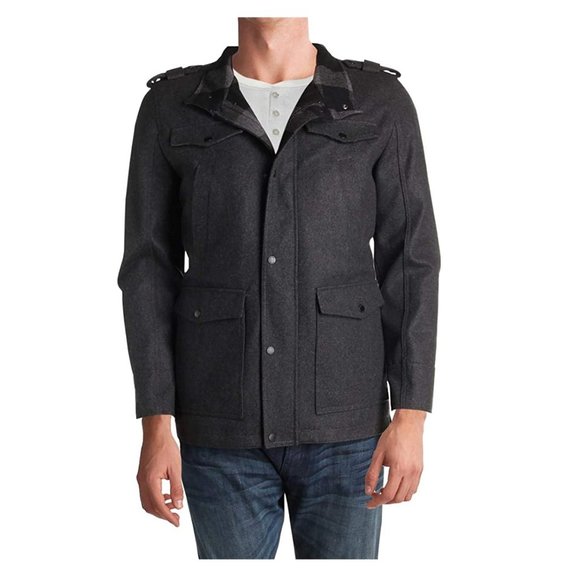 NWT GUESS Men's Military Wool Coat with Quilted Bib Jacket Charcoal XL $260 N25 - Picture 3 of 3